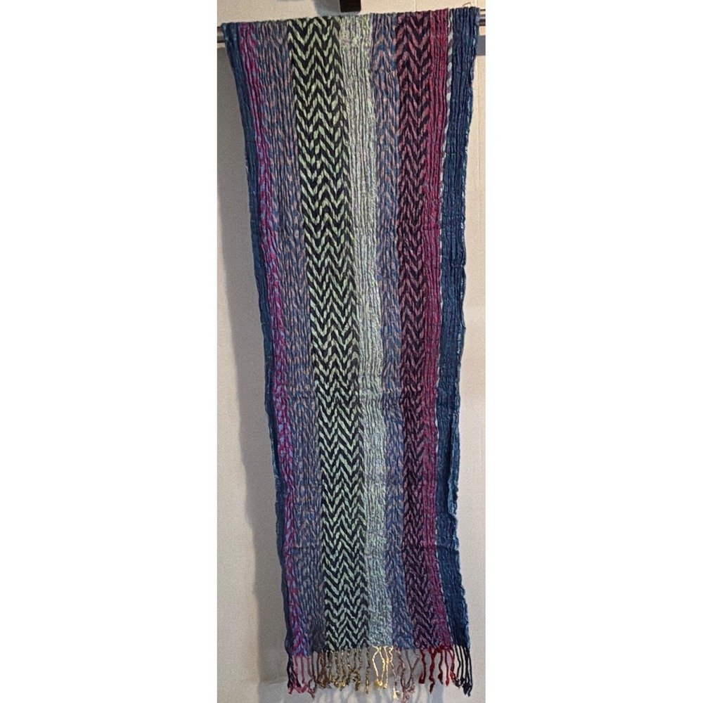 Chelsey II Viscose Blend Woven Fringed Scarf Multi Cool Colors 76x13"